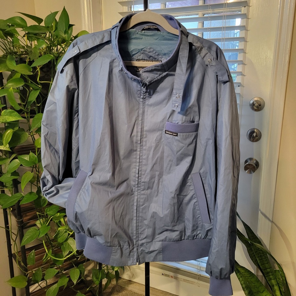 Members Only Mens Slate Blue Racer Jacket Vintage 2X Epaulettes Full Zip